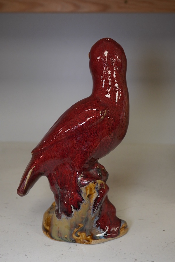 A Chinese flambé glazed figure of a bird, 20.5cm high. Condition - fair to good.